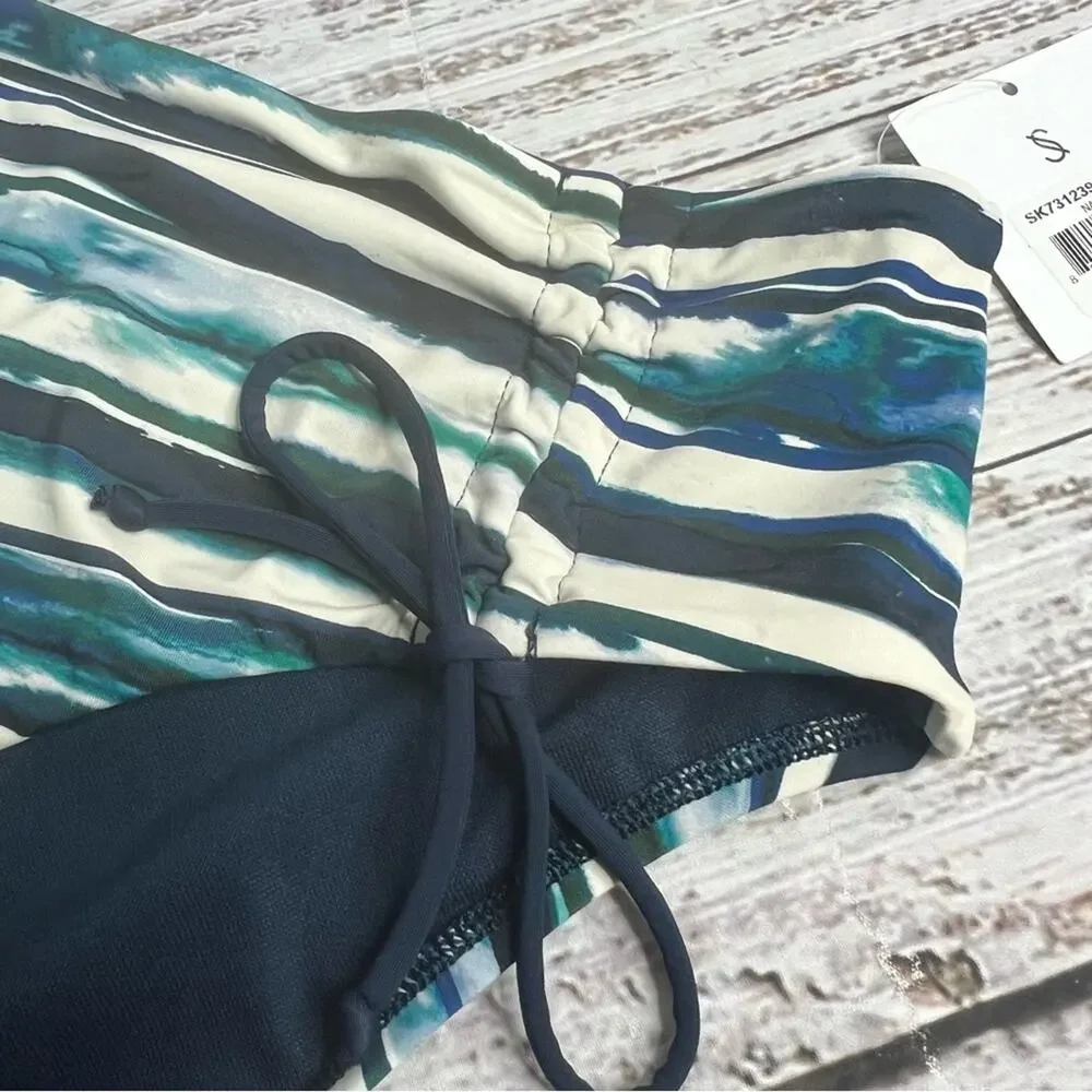 Skye Large Standard‎ Alessia Cinch Higher Rise Bikini Bottom Swimsuit Blue White